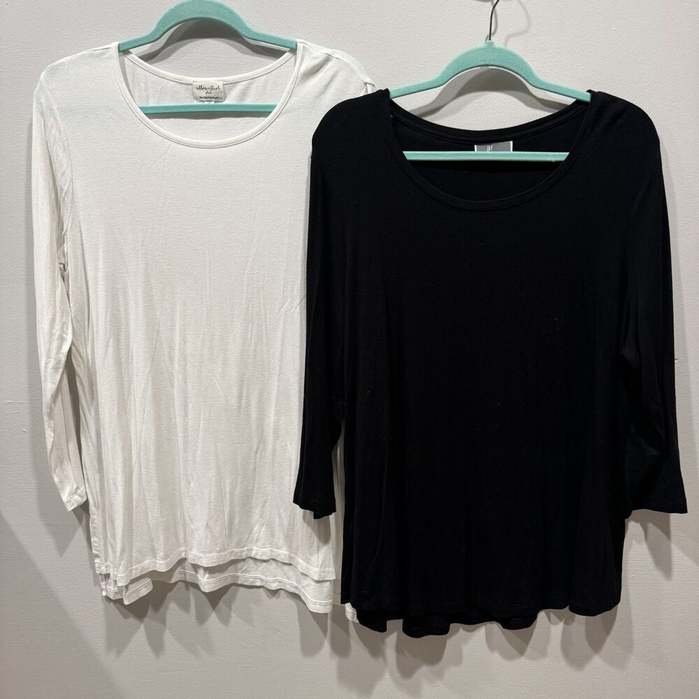 Tunic Top Bundle Long Sleeve Black White Women sz XL/1X Set of 2 Stretch Office